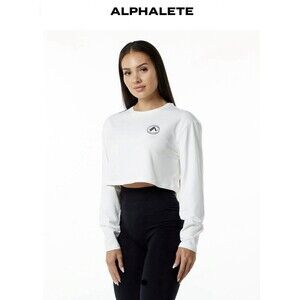 Alphalete Women’s Dynasty Long Sleeve Crop Tee - White , Size Small